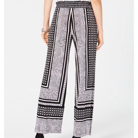 INC Black & White Printed Wide-Leg Soft Pants - Picture 3 of 5